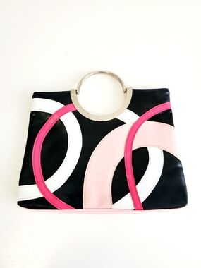 Aldo Black Satchel with Pink, Light Pink and White Ring Accents